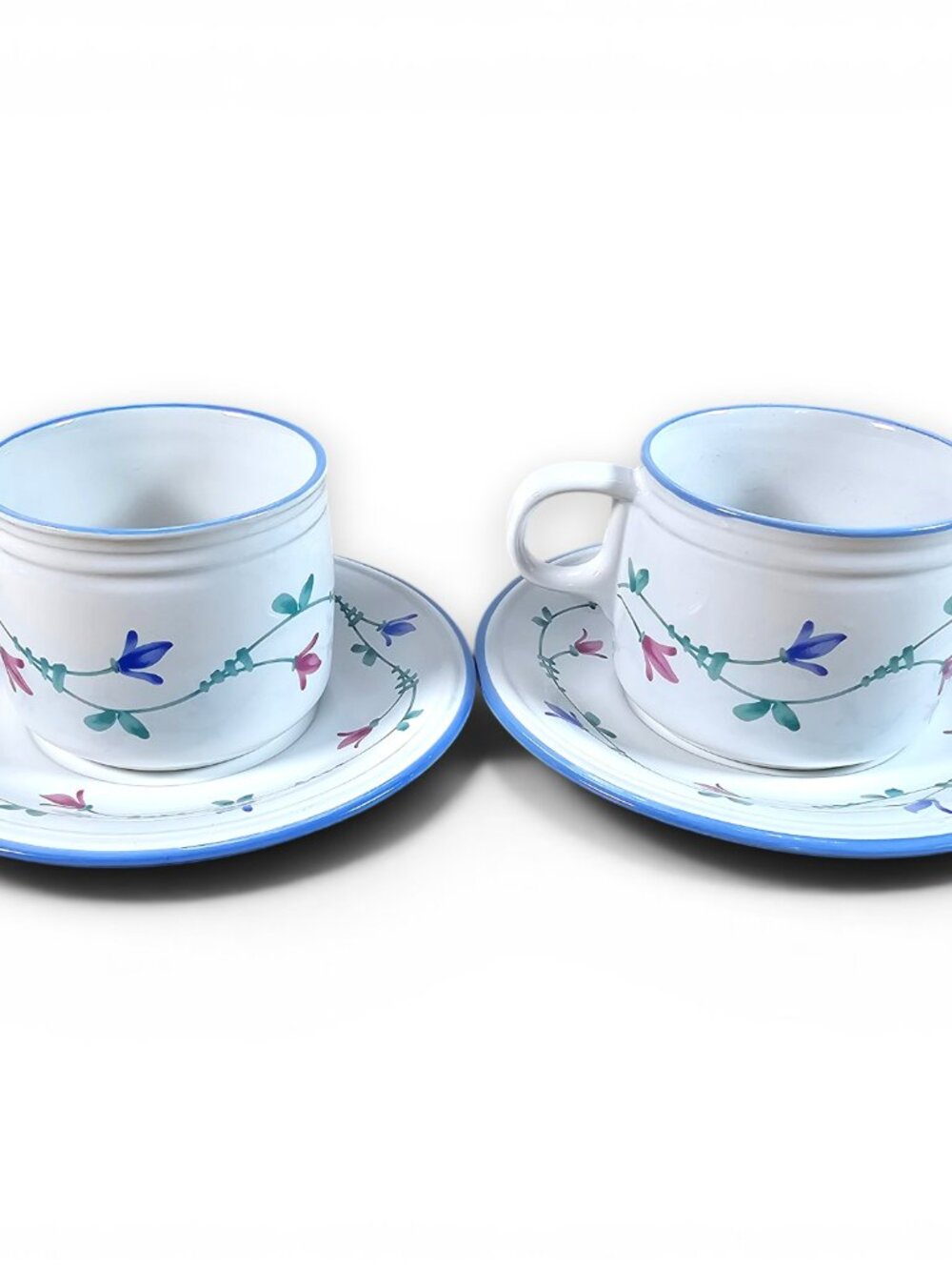 Savoir Vivre Portofino Blue Tea Cup Mug and Saucer Set of 2 White Floral Vintage
